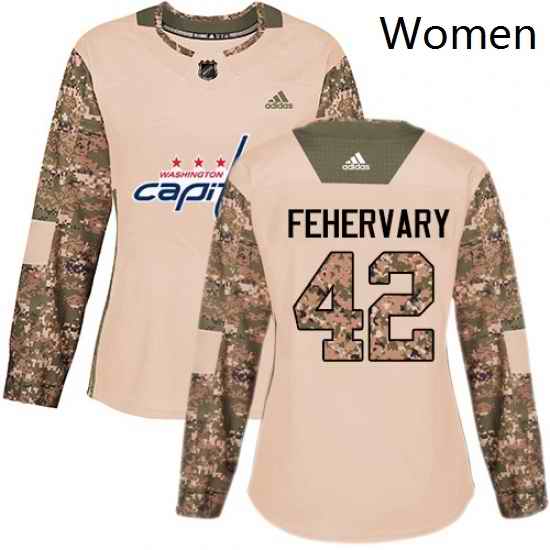 Womens Adidas Washington Capitals 42 Martin Fehervary Authentic Camo Veterans Day Practice NHL Jersey